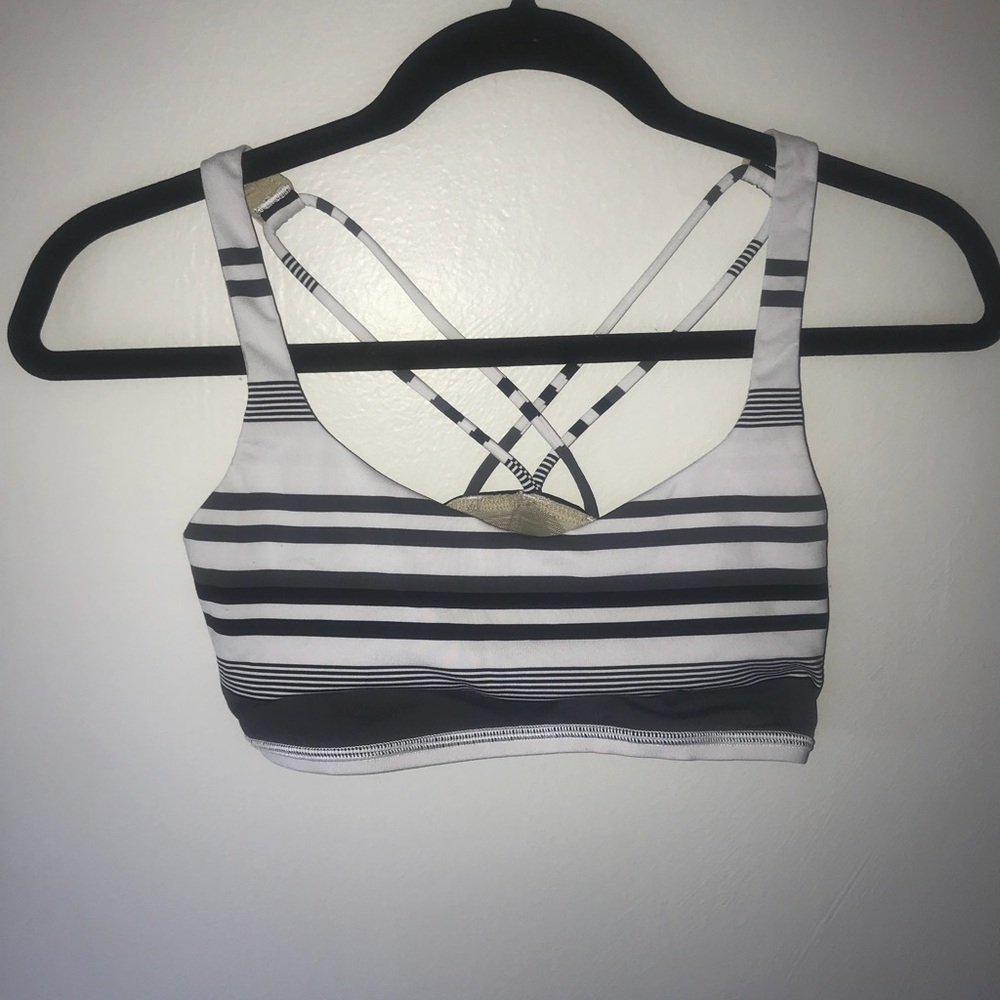 Black and white striped Lulu Lemon Sports Bra